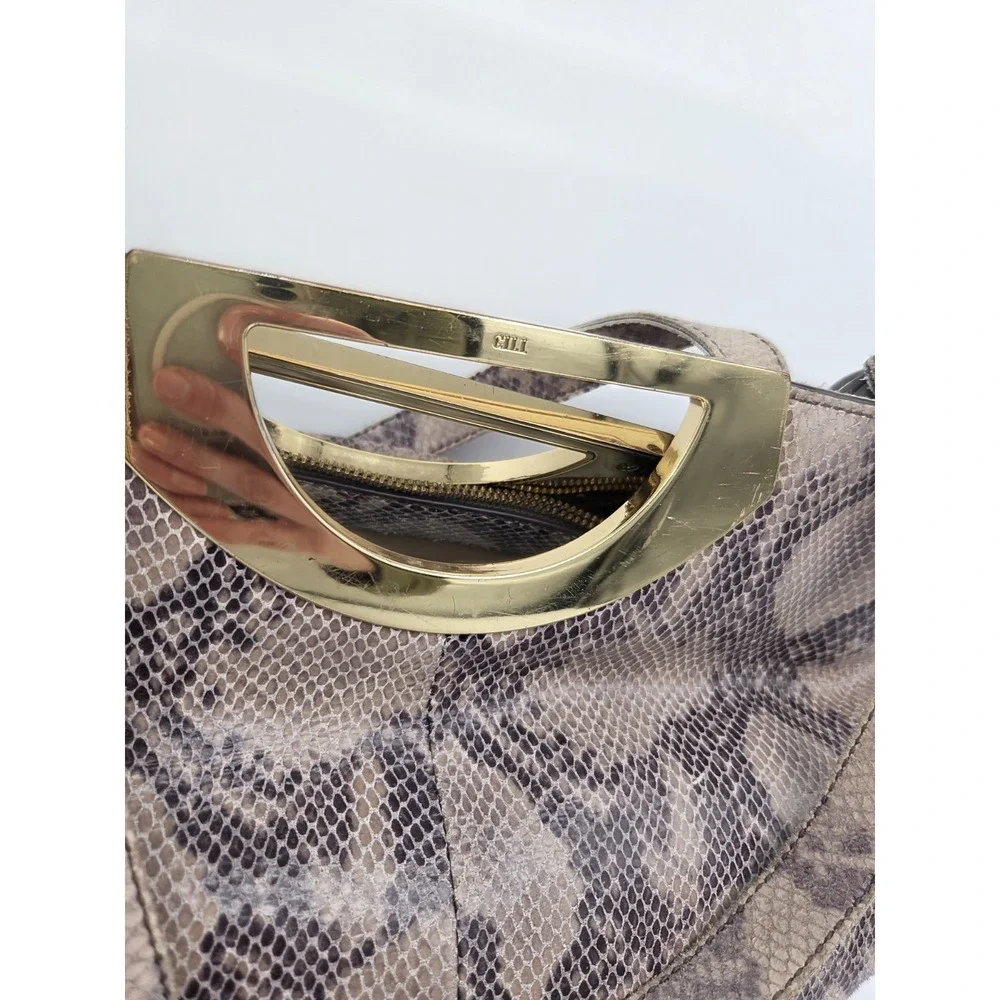 GILI Got It Love It Leather Snakeskin Slouchy Hobo Bag Brown Gold Double handle